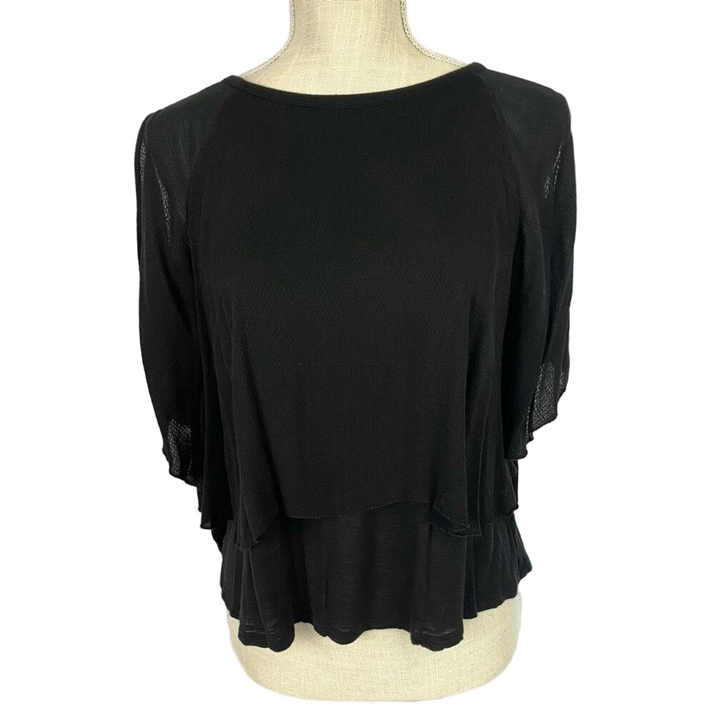 Lucky Brand Black layered Boxy Loose Fit Top Blouse Oversized Women’s XS Short S